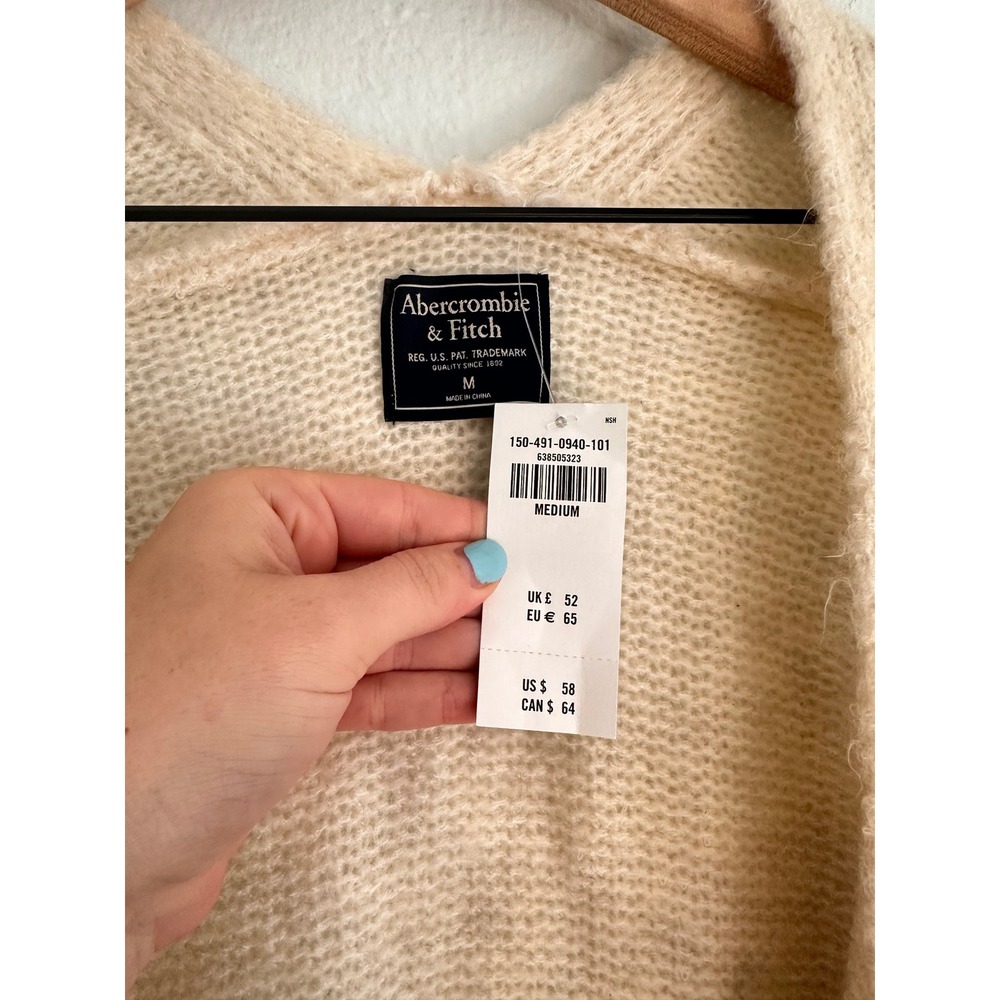 Abercrombie & Fitch Womens Cream Open Front Cardigan Pocket Sweater Medium NEW - Picture 4 of 4